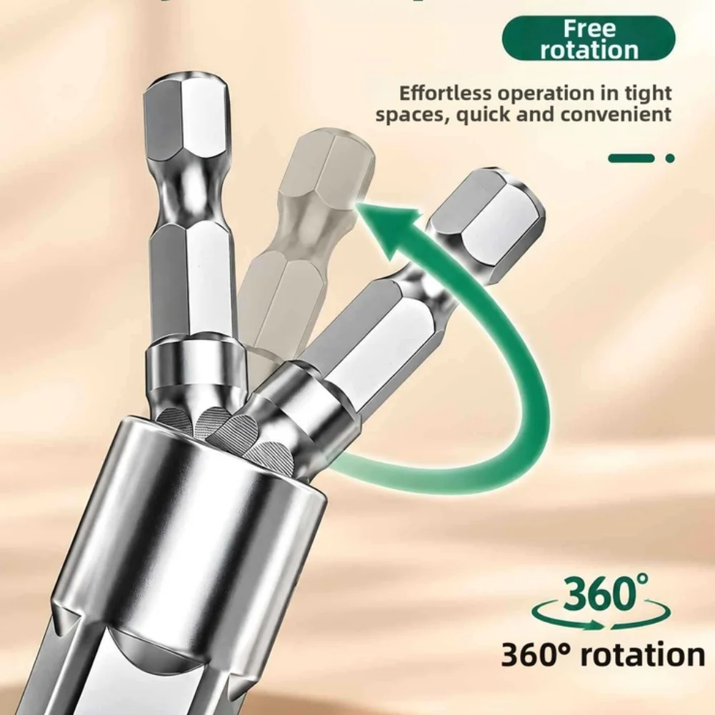 3PC 1/4 3/8 1/2 Inch Socket Adapter Drill Extension Bar Set Flexible Joint Swivel Drive For Impact Wrench Chrome Vanadium Steel