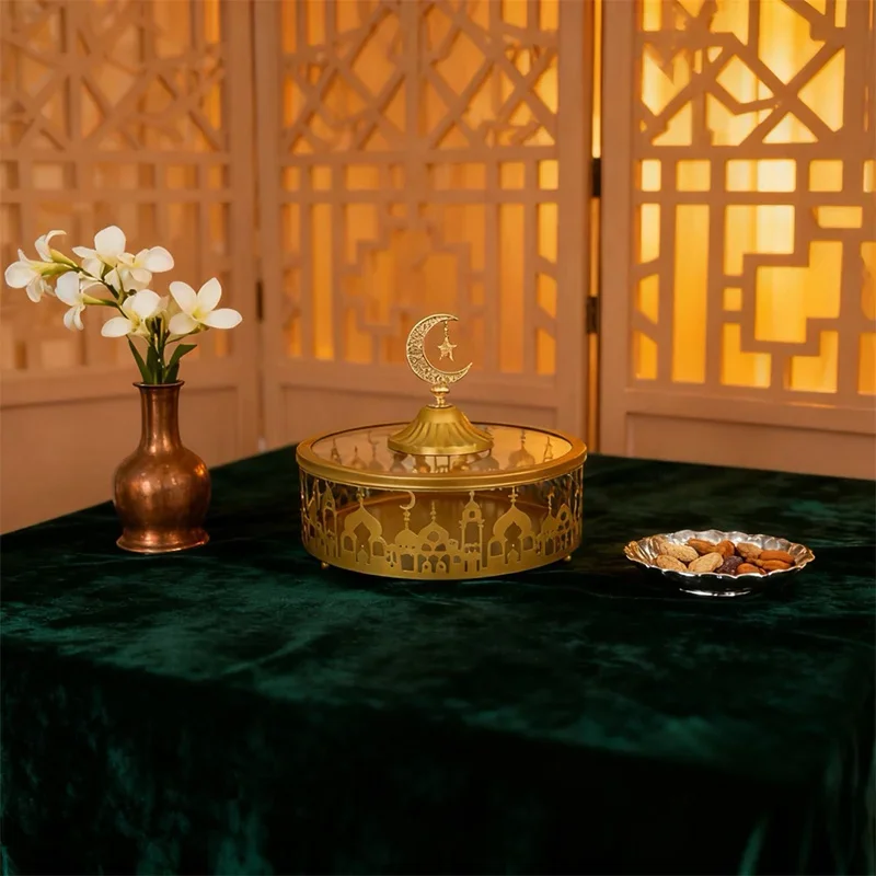 Iron Tray for Middle Eastern Festival Snacks and Candies Large Capacity Storage and Elegant Decorative Plate P9YB