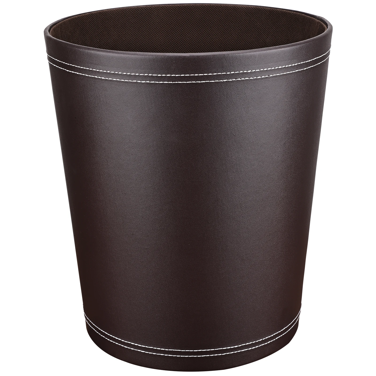 PU Leather Trash Can Round Garbage Bin Creative Waste Paper Basket Kitchen Rubbish Holder Wood Storage Bin for Home Hotel