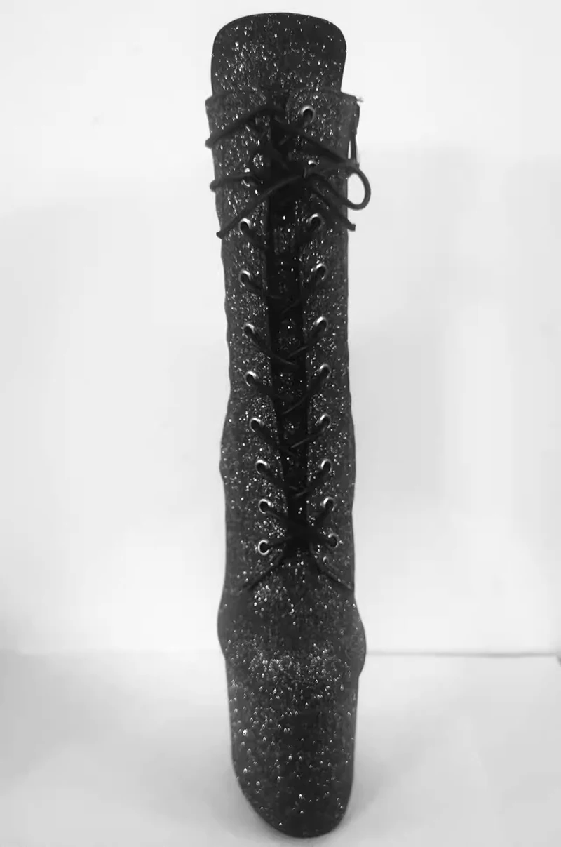 New 20cm ultra high heels boots, short tube platform glitter low tube boots, nightclub Performance fashion boots