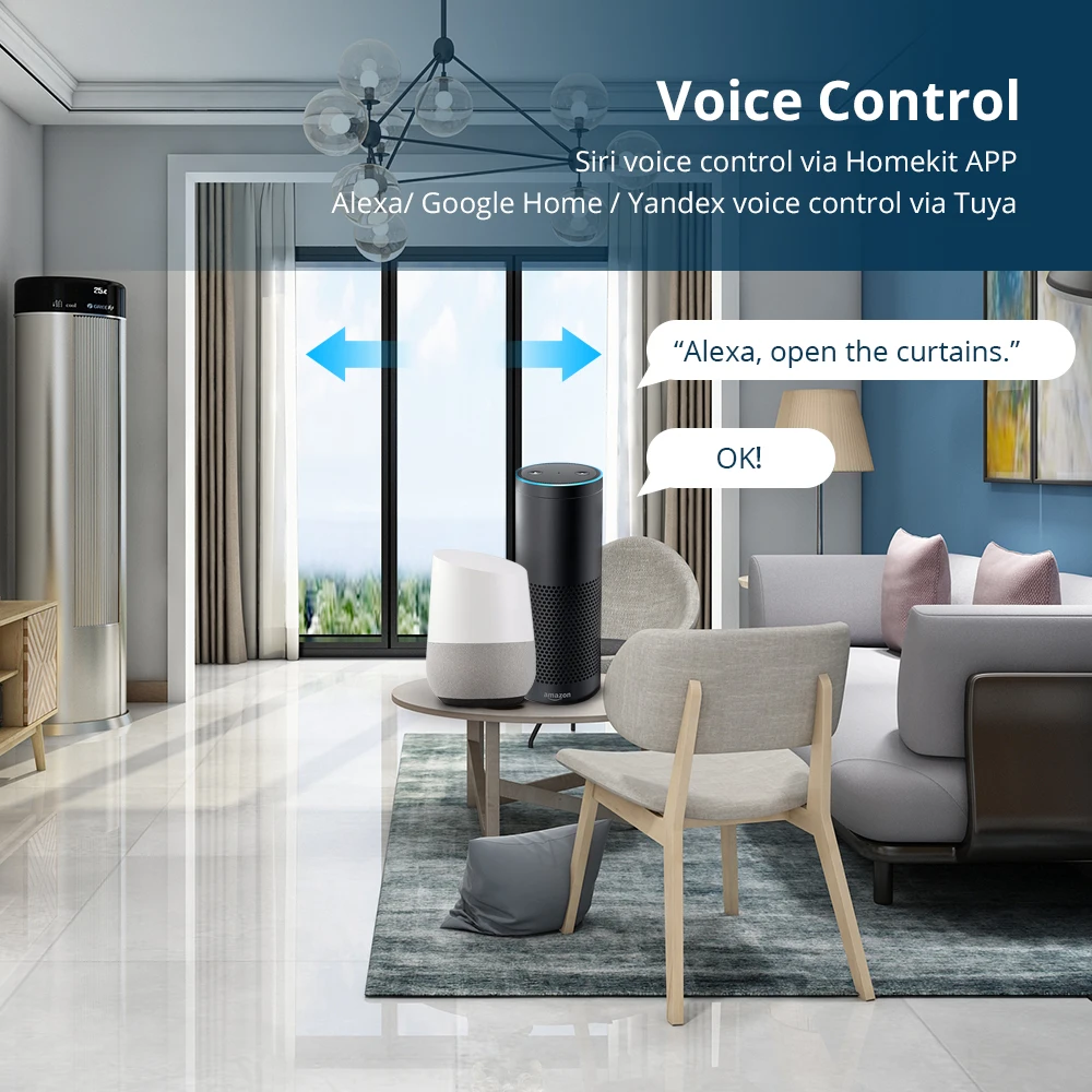 Zemismart Homekit WiFi Smart Curtain Motor Work with HomePod Mini Siri Voice Control for Electric Curtain Track Curtain Rails