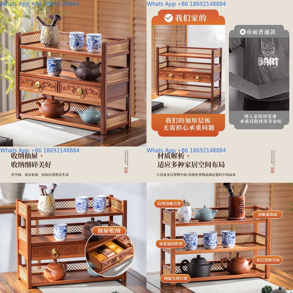 

Wooden Desktop Organizer Multi Tier Shelf for Tea Sets and Office Supplies Minimalist Style