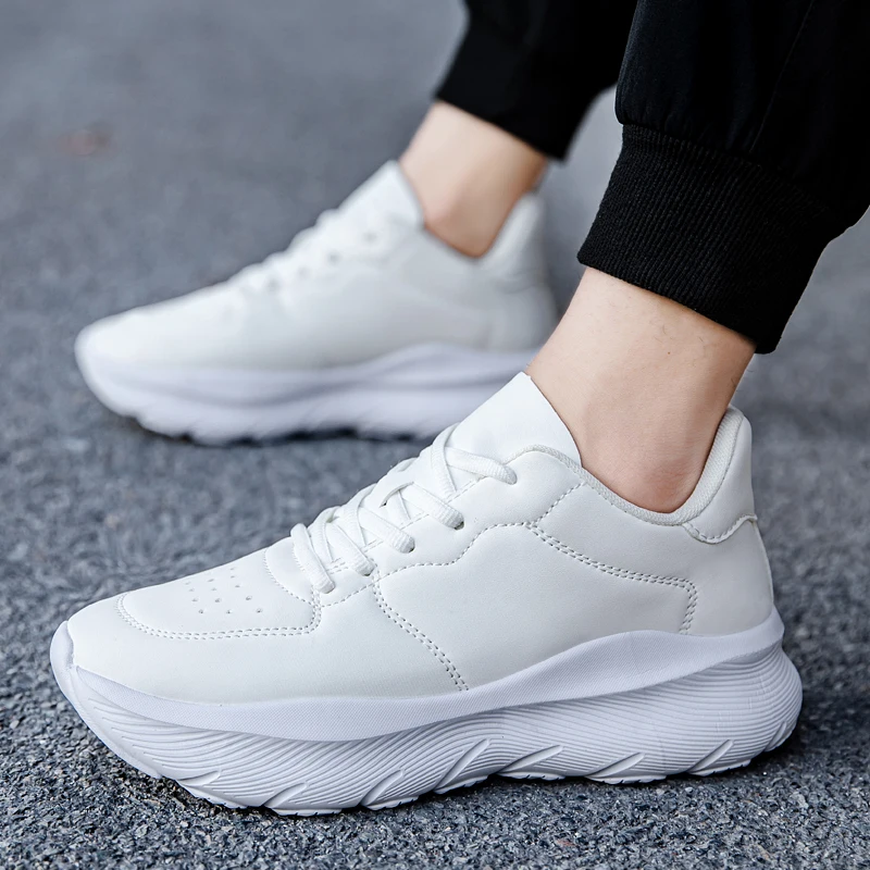 

Лидер продаж, белые кожаные кроссовки для мужчин, большой размер 46, кроссовки, мужская спортивная обувь, удобные мужские кроссовки на платформе