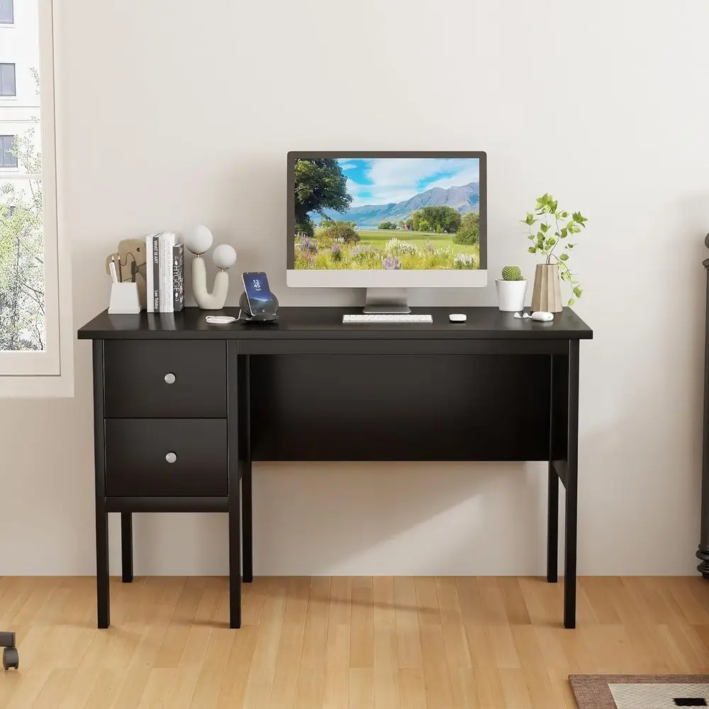 Modern White Desk with Drawers, Storage Cabinet, Makeup Vanity, and Filing for Home Office (Black, 43.3)