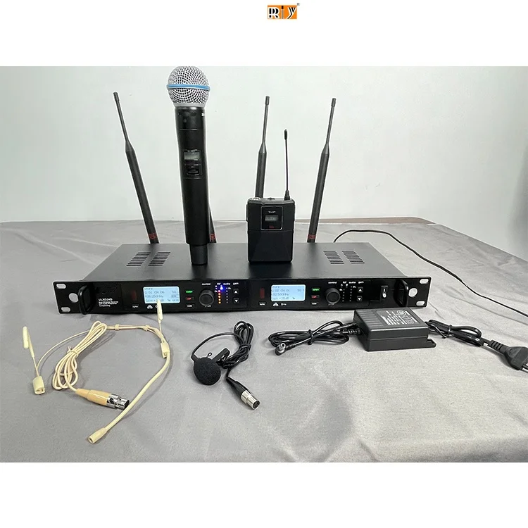 ULXD24D Professional Wireless Microphone 2 Channels Handheld Mic Headset and Lavalier Wireless Mic for Stage Singing