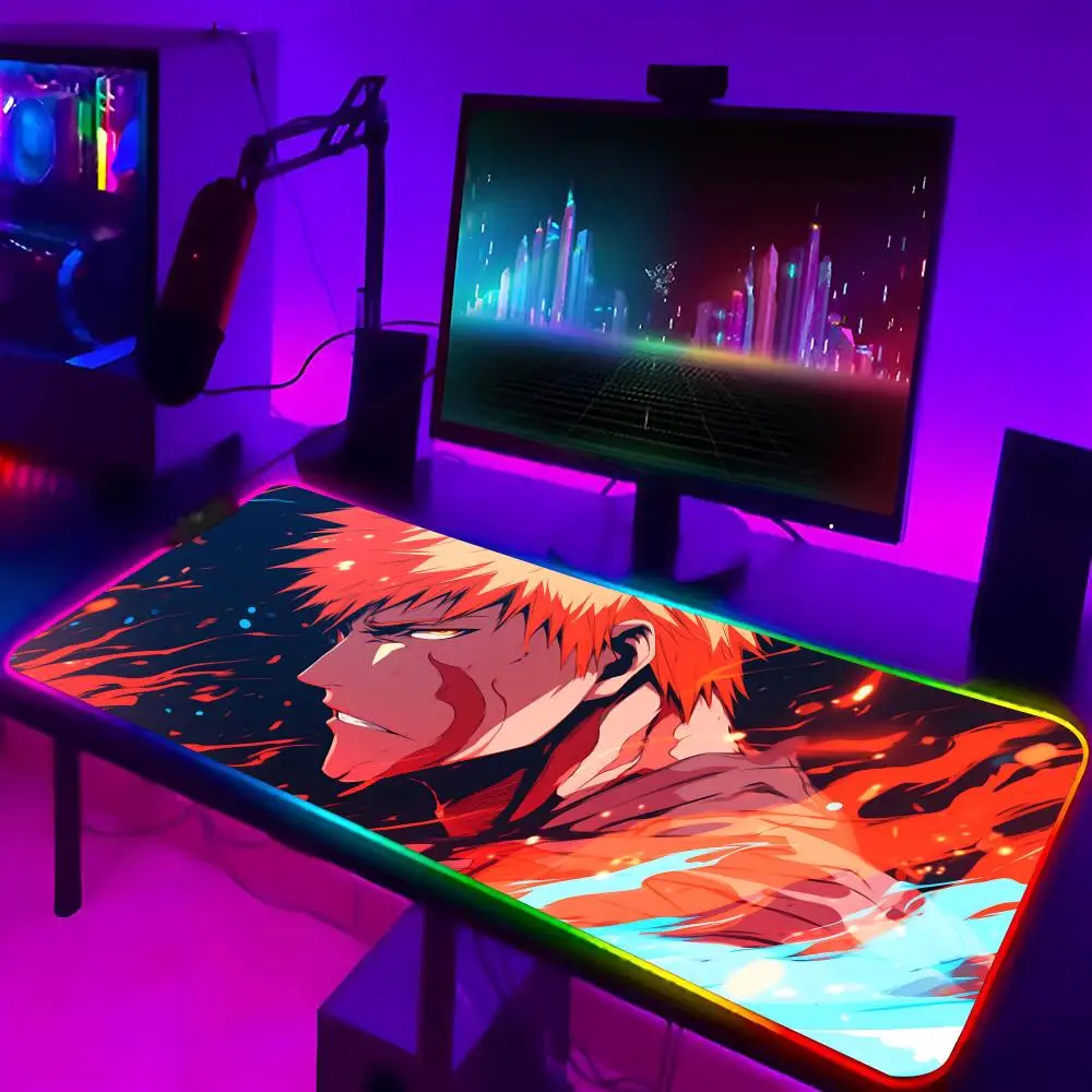 Anime Bleach Mouse Pad Xxl Laptop Mat Gaming Rgb Mousepad Backlit Keyboard Pearlescent Gamer Girl Table Pads Deskpad