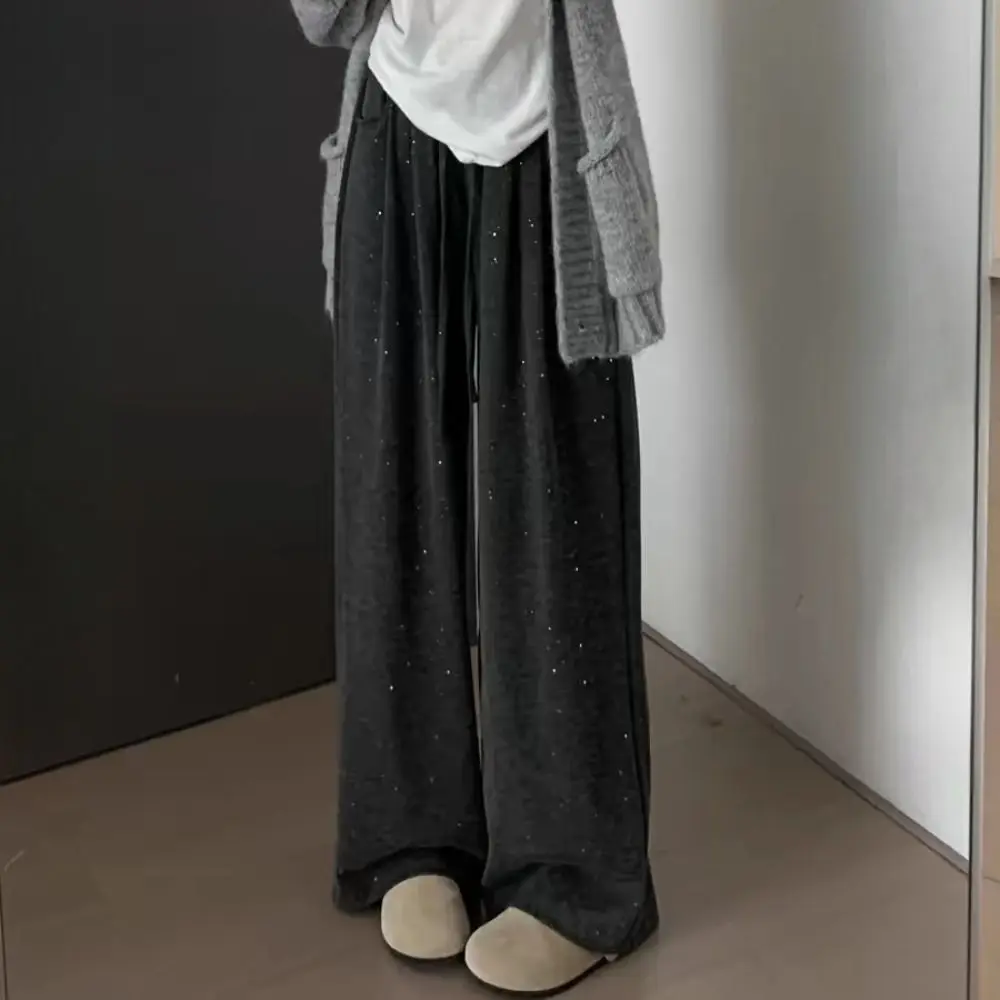 مريح بلون مستقيم الساق السراويل الترتر فضفاض محبوك السراويل الطويلة الرباط السراويل الفضفاضة واسعة الساق السراويل في الهواء الطلق #4