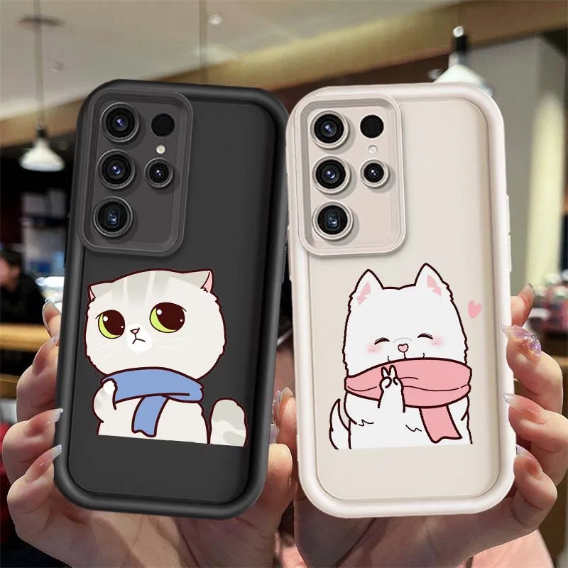 Cute Anime Design Cat Cover For Samsung Galaxy S25 S24 S23 S22 S21 Ultra Lite Plus FE Eye Ladder Phone Case
