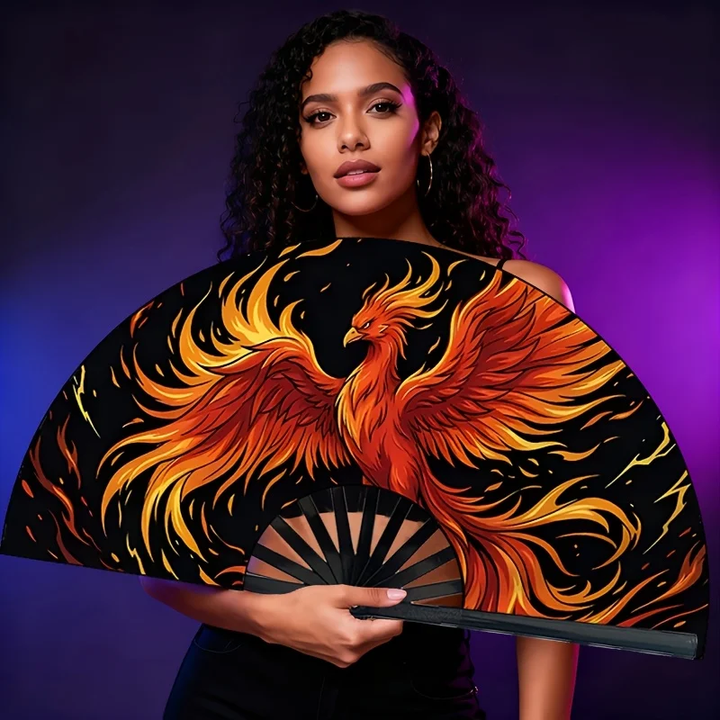 Women's Retro Phoenix Folding Fan - Portable Handheld Cooling Fan Suitable for Outdoor Travel, Parties,, Summer with Elegant Phoenix, Fashionable Accessory for Weddings, Birthdays & Cultural Events