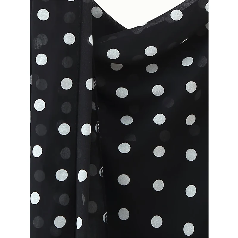 YENKYE レトロな水玉模様とスカーフ付きスリングロングドレス レディース セクシーなVネック ラッフルサマードレス ホリデー エレガント パーティー マキシドレス