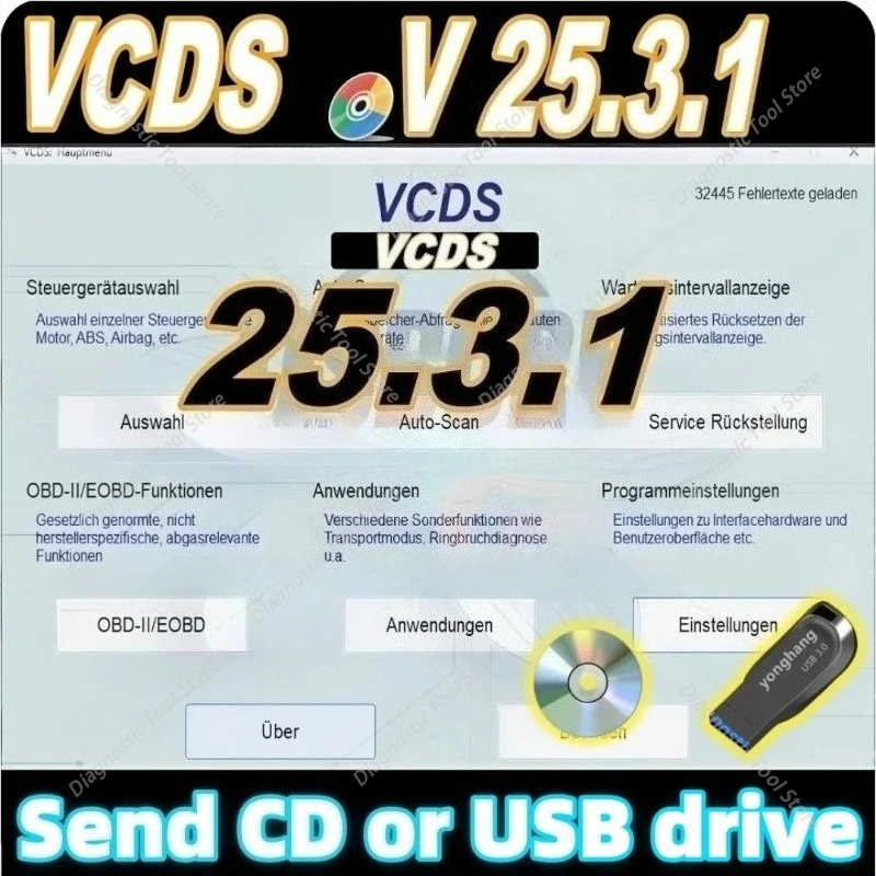 2026 New version VCDS 25.3 UPDATE SOFTWARE VAG-COM OBD2 Scanner FOR HEX V2 USB FOR V/W AU/DI Sko/da Se/at Send CDs or USB