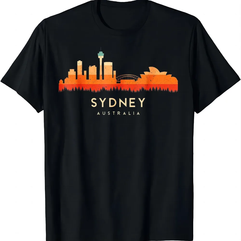 Vintage Retro Style Landscape Sun Skyline Sydney Australia T-Shirt Summer Casual T Shirt Women Mens Clothing Tops Camiseta