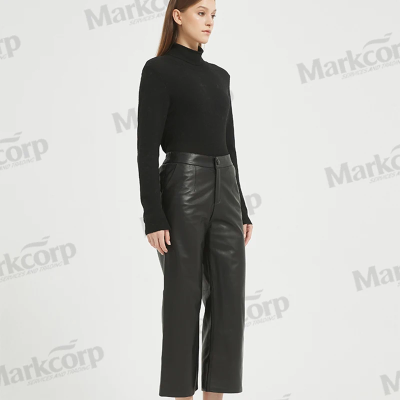 Markcorp Light French High Waist Slim Wide Leg Pants for Women's New Autumn/Winter Elastic Sheepskin Crop Pants