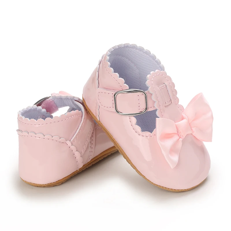 Baby Newborn Girl Princess Anti slip Bow Shoes Preschool Children\'s Soft PU Leather Walking Shoes Pink Series First Walking Shoe