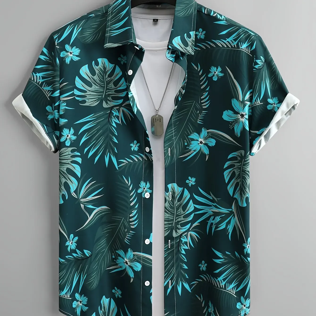 Drop Shoulder Golden Floral Palm Short Sleeve Shirt Smooth Ice Silk Fabric Moderate Short Length Lapel Surf Top