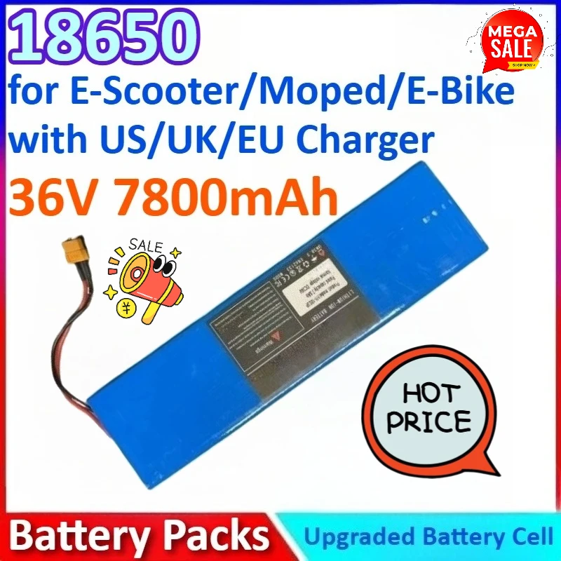 

New 36V 7800mAh 500-800W 10S3P 18650 Li-ion Battery Pack for E-Scooter/Moped/E-Bike,with BMS Protection with UK/EU/US Charger