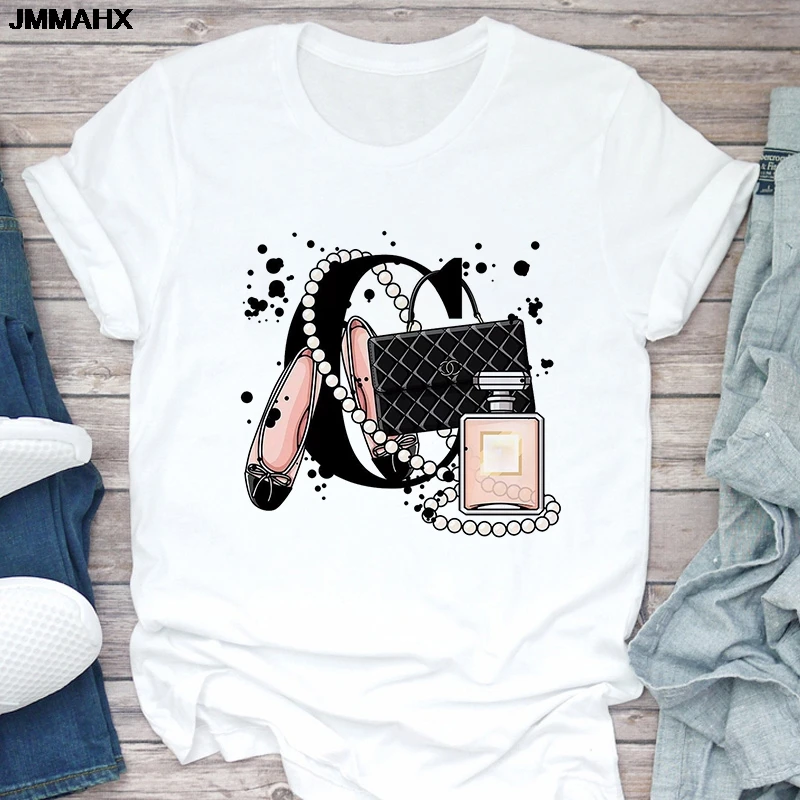 T-shirt da donna Summer Fashion Girl Bag T-shirt da donna stampata T-shirt bianca casual a maniche corte Abbigliamento femminile Top Tee