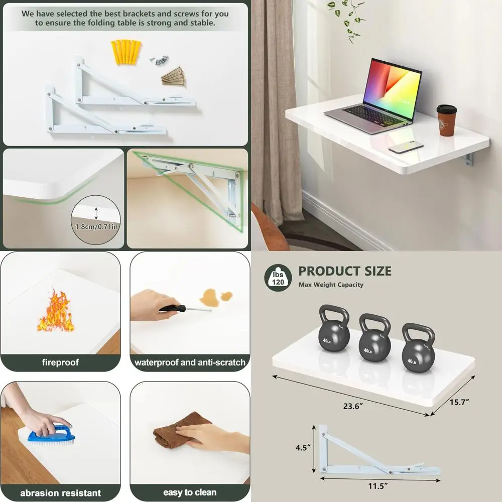 

Glossy Foldable Wall-Mounted 23.6x15.7 Table, Ideal for Laundry, Office, Kitchen, Bedroom, and Bar in Compact Spaces