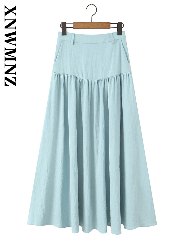 XNWMNZ 2025 夏の新製品女性服ファッションカジュアル V 襟ノースリーブミディ A ラインスカートシンプルシックな女性スリーピース
