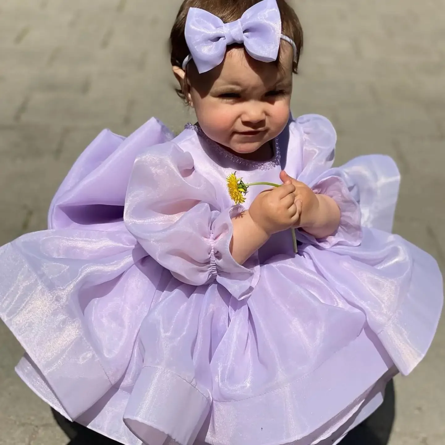 Customised Lovely Purple Flower Girl Dress Puffy Tulle Wedding Dresses Party Dresses Little Baby Girl Birthday Princess Gowns