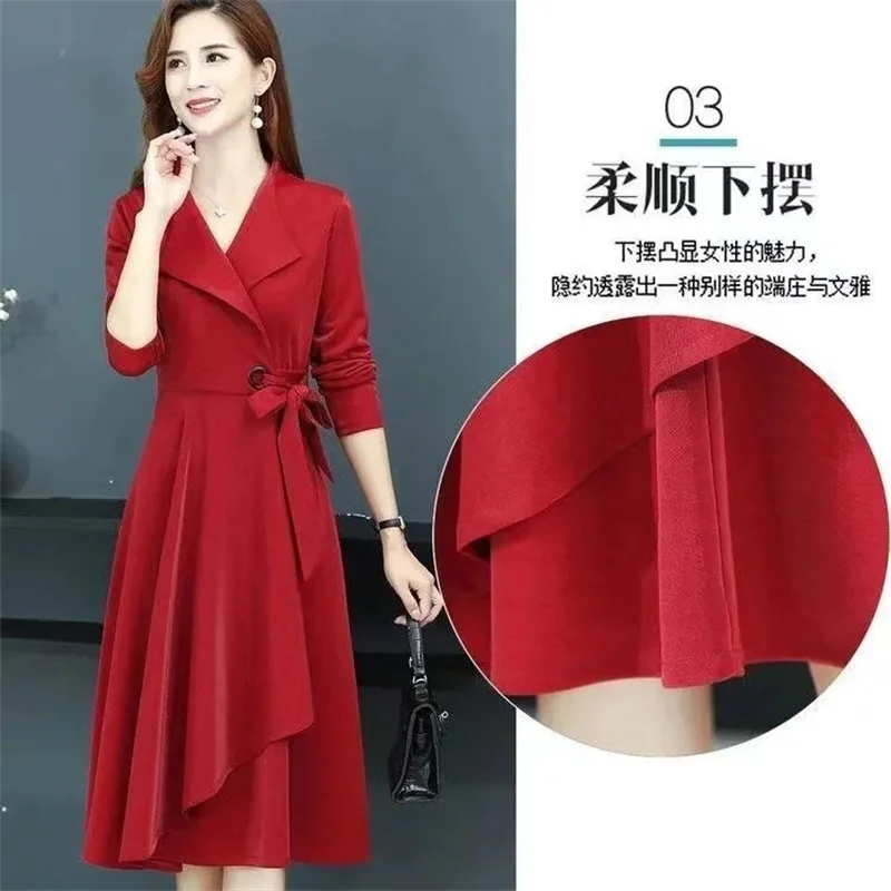 

2025 Autumn Women's New Mid length Fashion Windbreaker Female Korean Over Knee Solid Color Dress Popular Thin Autumn/Winter Co