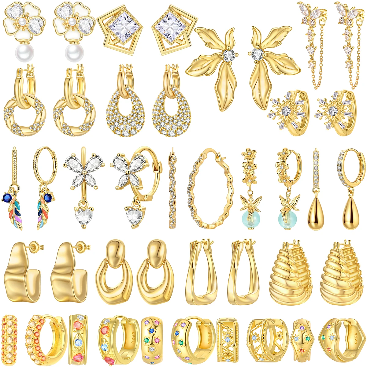 

Сверкающие серьги-кольца из стерлингового серебра 925 пробы, золотые серьги, блестящие серьги-бабочки для девочек, лучший подарок на день рождения, ювелирные изделия