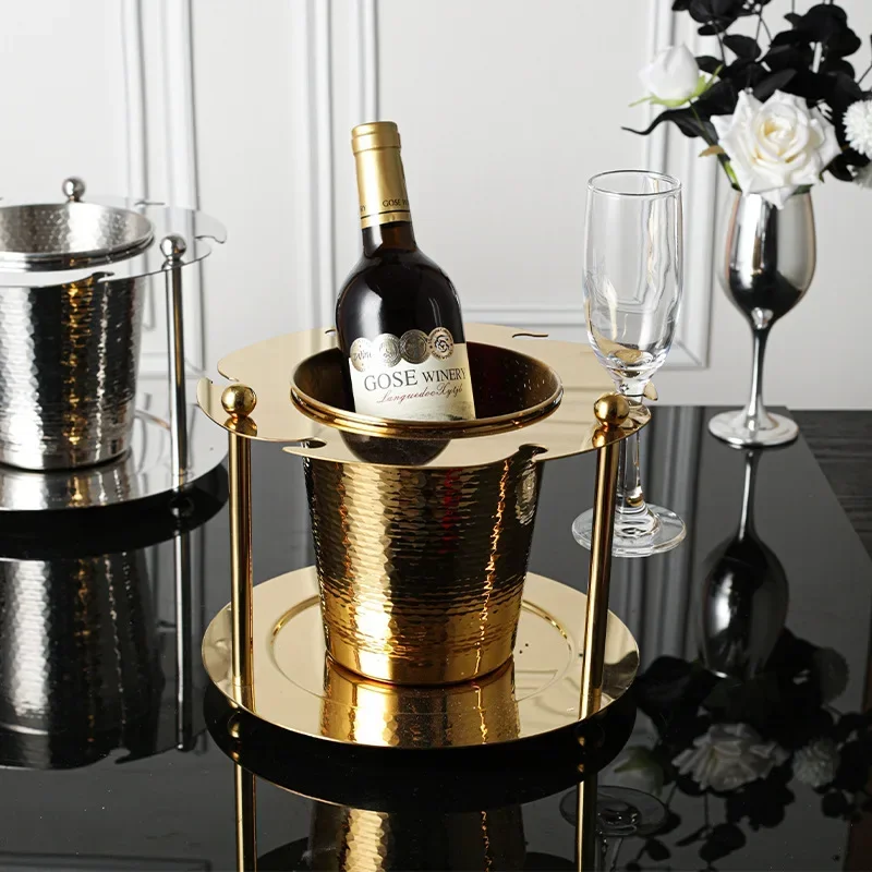 Stainless Steel Luxury Wine Glass And Ice Bucket Set Elegant One-Piece Stand for Red Wine Champagne