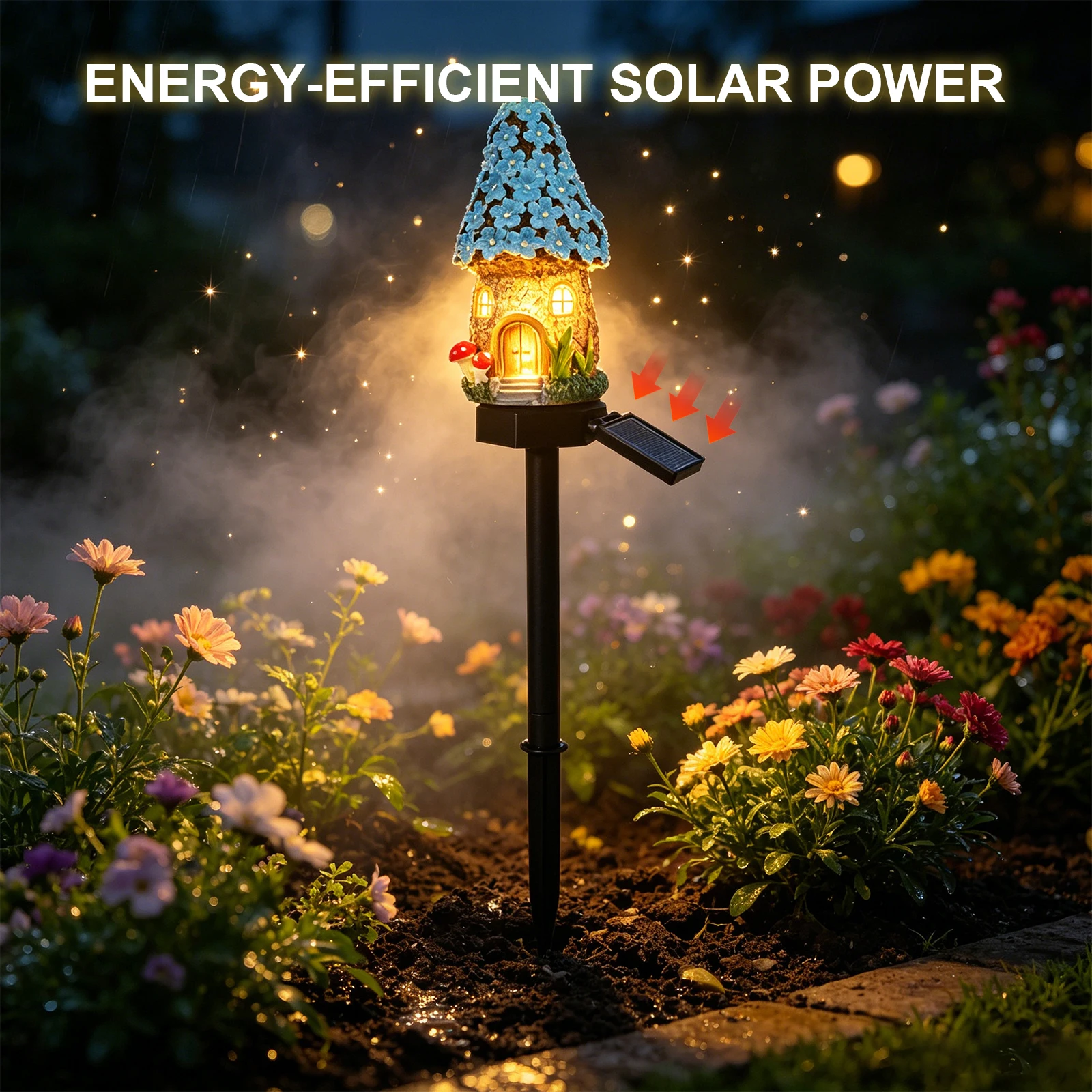 LED Solar Fairy-Tale Mushroom Cottage Garden Light Auto On/Off Waterproof Landscape Lighting Weather-Proof For Garden Decoration