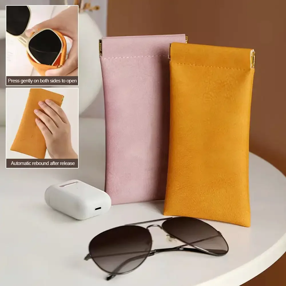 4 Color Soft Leather Reading Glasses Bag Case Waterproof Solid Sun Glasses Pouch Simple Eyewear Storage Bags Eyewear Accessories