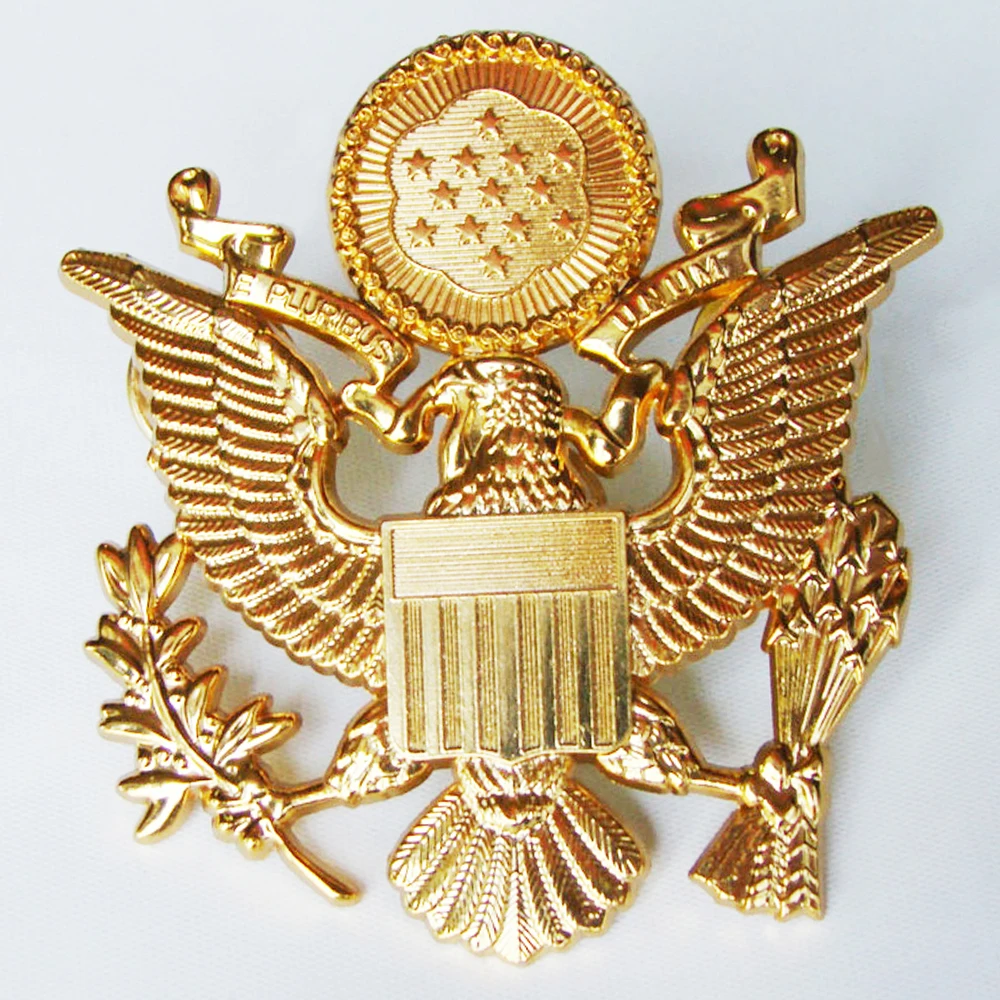 WWII US ARMY BADGE AIRFORCE OFFICER EAGLE WINGS CAP INSIGNIA PIN COCKADE GOLD