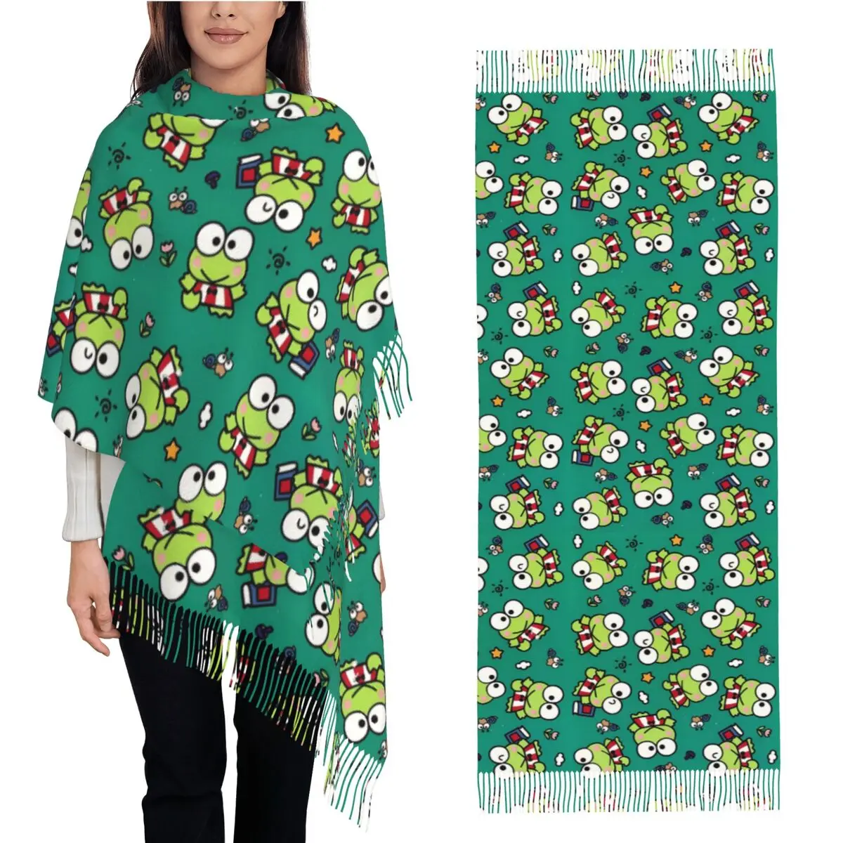 Warm Soft Scarf Autumn Kero Kero Keroppi Sanrio Shawls Wrpas Frog Animal Graphic Bufanda Women y2k Cool Scarves Wraps