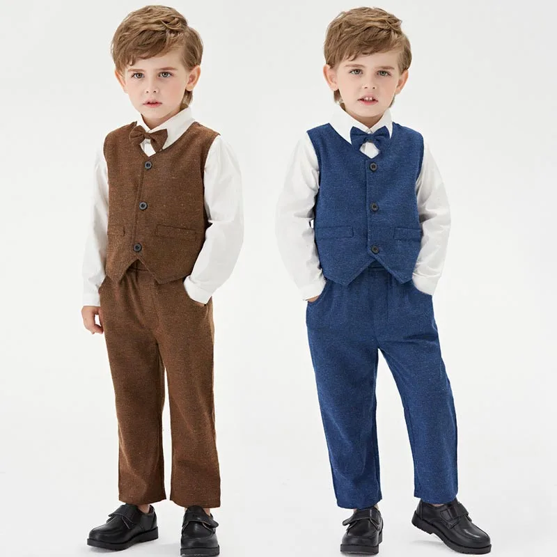 Toddler Clothes Handsome Shirt Vest Trousers 3-piece Boys Suits for Wedding Gray Gentleman Children Birthday Blazer Set 4 6 8 Y