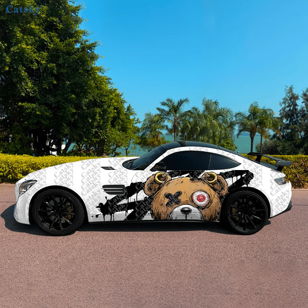 

Mechanical X-Eyed Teddy Bear Car Side Sticker Decor,PVC Waterproof Scratch Resistant Decal,Car Protection,Auto Accessories Gift