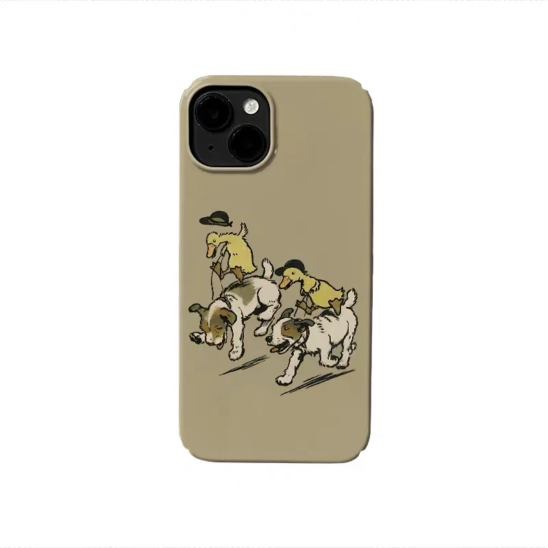 

Ins Korean Yellow Duck Riding Dog Case for IPHONE 17 16 ProMax 15 14 Plus 13 12 MINI 11 PRO 16Plus XR XS MAX Acrylic Phone Cover