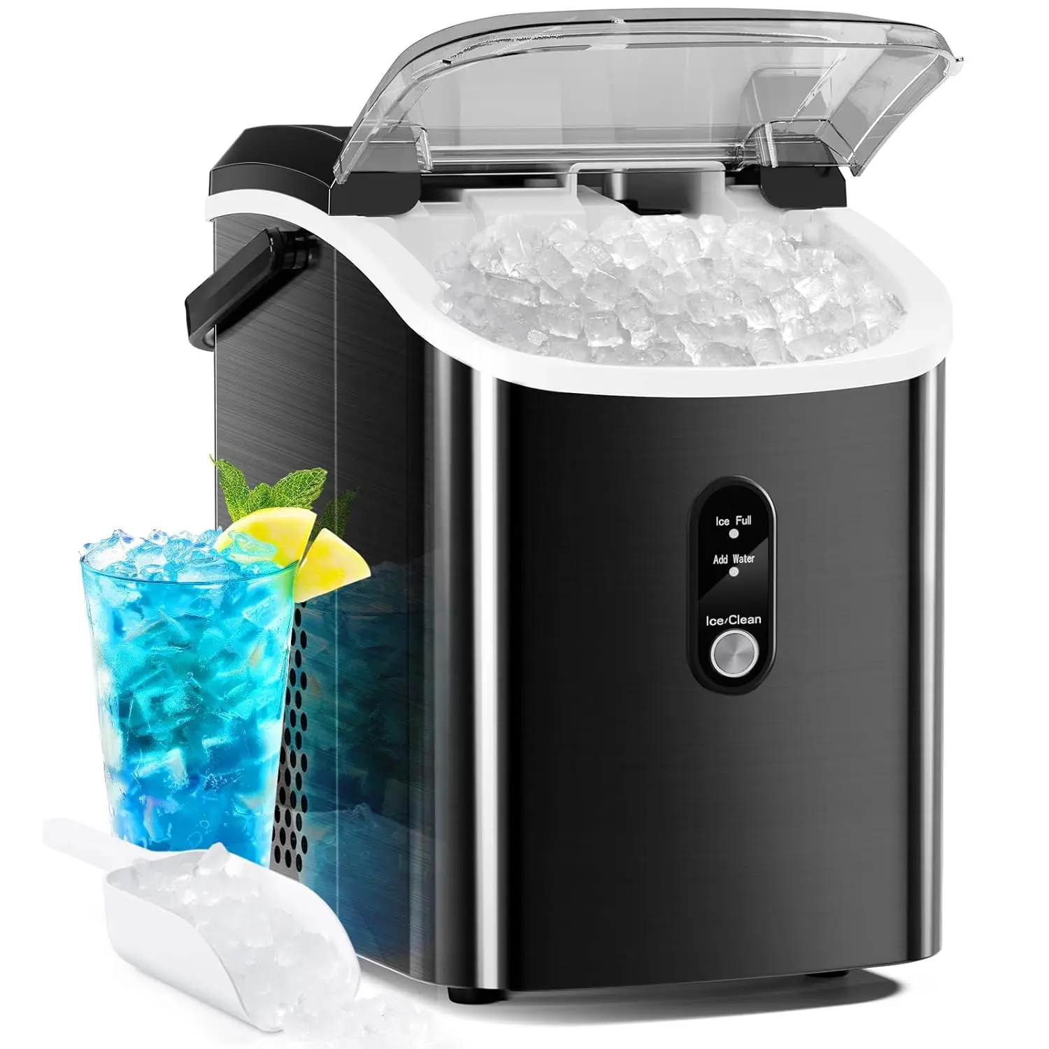 Nugget Countertop Ice Maker with Soft Chewable Pellet Ice, 34Lbs/24H, Pebble Portable Ice Machine, Self-Cleaning, One Button Ope