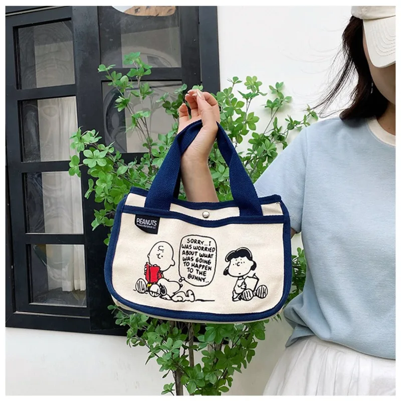 Disney Snoopy Canvas Multifunctional Handbag Children Cartoon Cute Handbag Desktop Storage Bag Anime Kawaii Shopping Bag MINISO