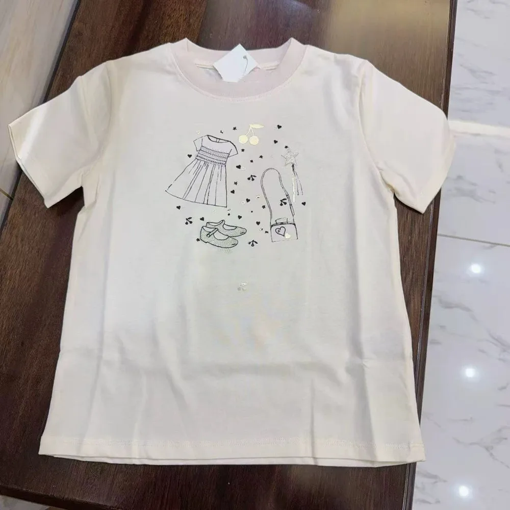 

summer kids clothes girls cartoon doodle Pure cotton printed pattern Girls' short sleeve T-shirt baby tops casual t-shirts