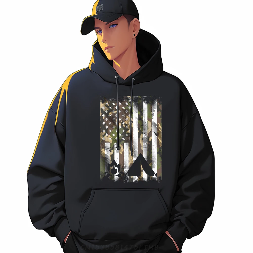 

Camo Us Flag Campfire Tent Sweatshrt Graphic Long Sleeve Casual Crewneck Mens Hoodies Classic Hoodies Father Day