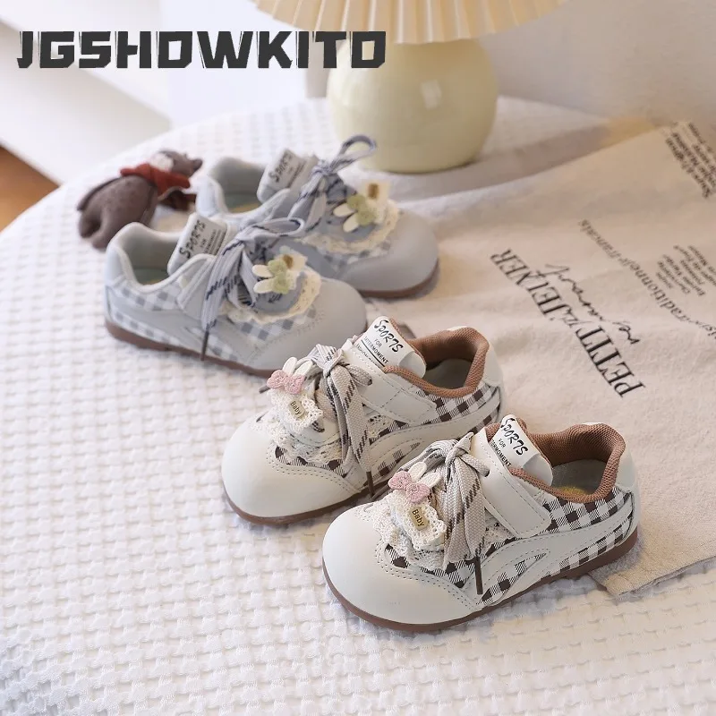 Girls Casual Shoes Sweet Soft Spring Autumn Sweet Kids Sneakers with Lace-up Classic Breathable Non-slip Korean Style Cute New