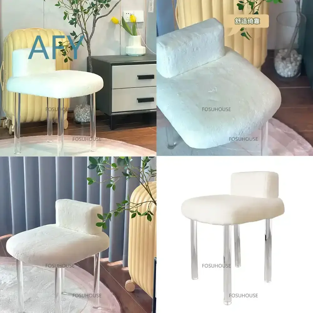 Nordic Lamb Fleece Dressing Stool Chair for Bedroom Furniture for Acrylic Makeup Stool for Backrest for Creative Simple