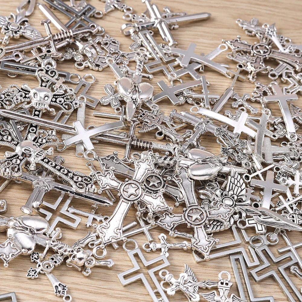 Tusember Anhänger aus gemischter Metalllegierung mit Jesus-Kreuz-Motiv für Kreuz-Ohrringe, Halsketten, Armbänder, handgefertigte Schmuckherstellung – Detail 6
