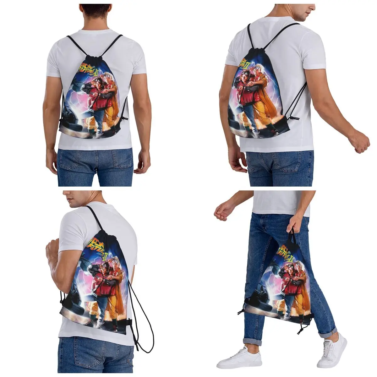 Back To The Future Backpacks Fashion Drawstring Bundle Pocket Sports Bag Book Bags for Man Woman Students