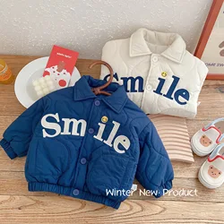 Winter Children's Clothing Baby Boys Smile Jacket Coats Kids Cotton Clothes Toddler Girls Lapel Outerwear Embroidery Tops 0-6Yrs