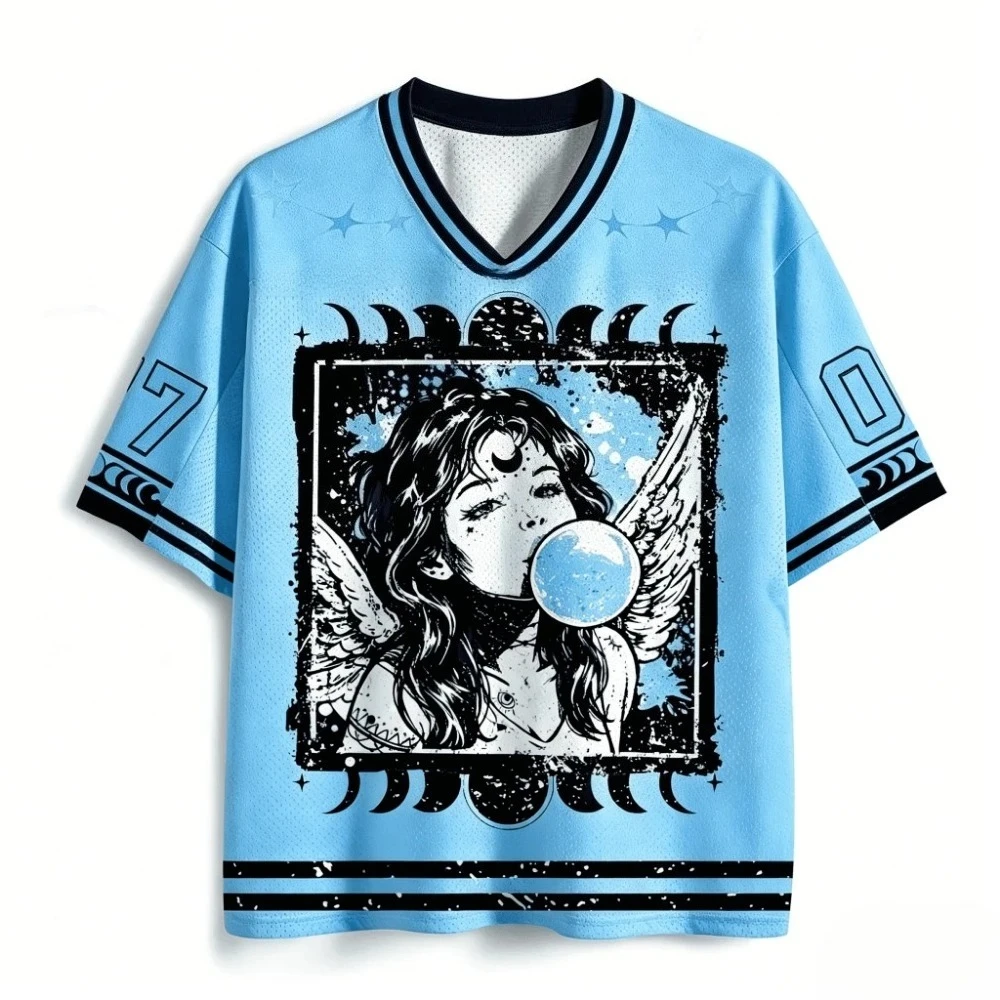 Harajuku Gothic Angel Bubble Gum 3D-Druck Atmungsaktives Schnelltrocknendes T-Shirt für Männer und Frauen Outdoor Street Casual Sport Eltern-Kind-Bekleidung – Detail 3