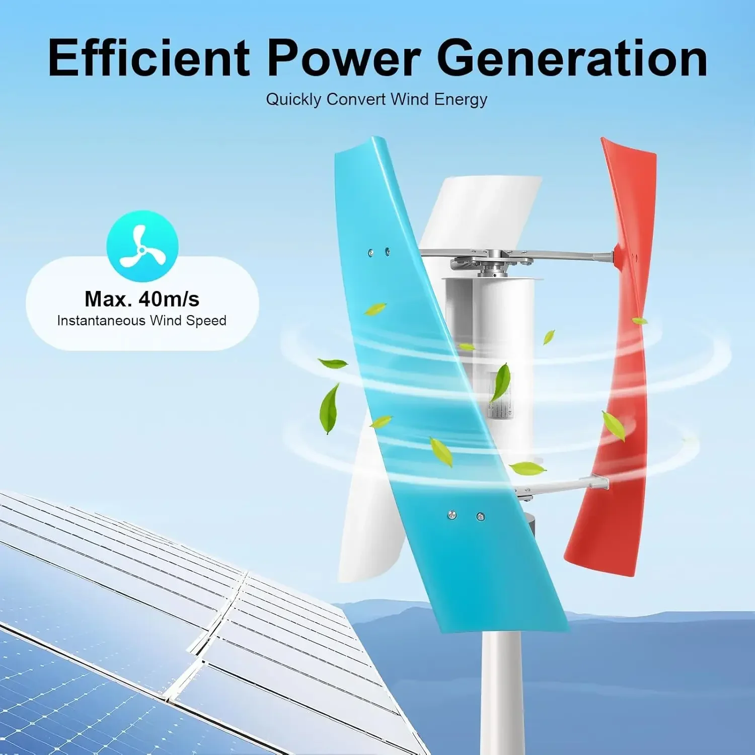 400W Wind Turbine, 12V Vertical Axis Wind Turbine Generator with 3 Blades and Permanent Magnet Generator for Boats, Terrace, Mar