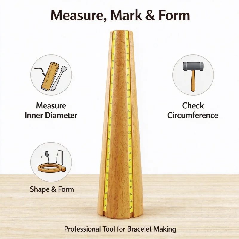 Bracelet Measuring Mandrel Professional Solid Wood Bangle Forming Stick with Clear Scale Markings for Jewelry Repair and Shaping