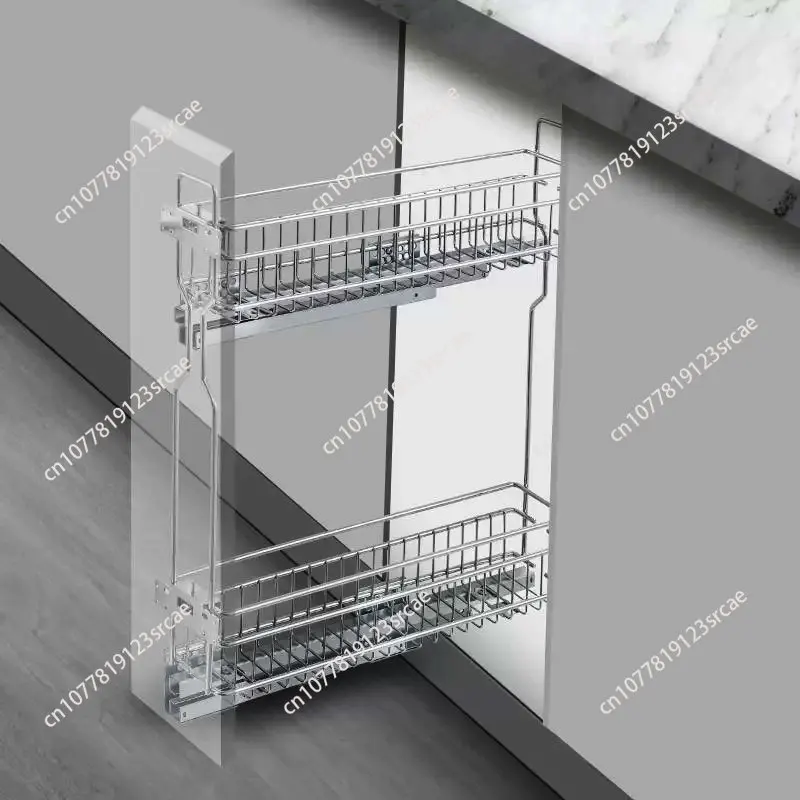 

150/200/250mm Narrow Side Pull Basket Drawer Type Seasoning Organizer for Floor Cabinet