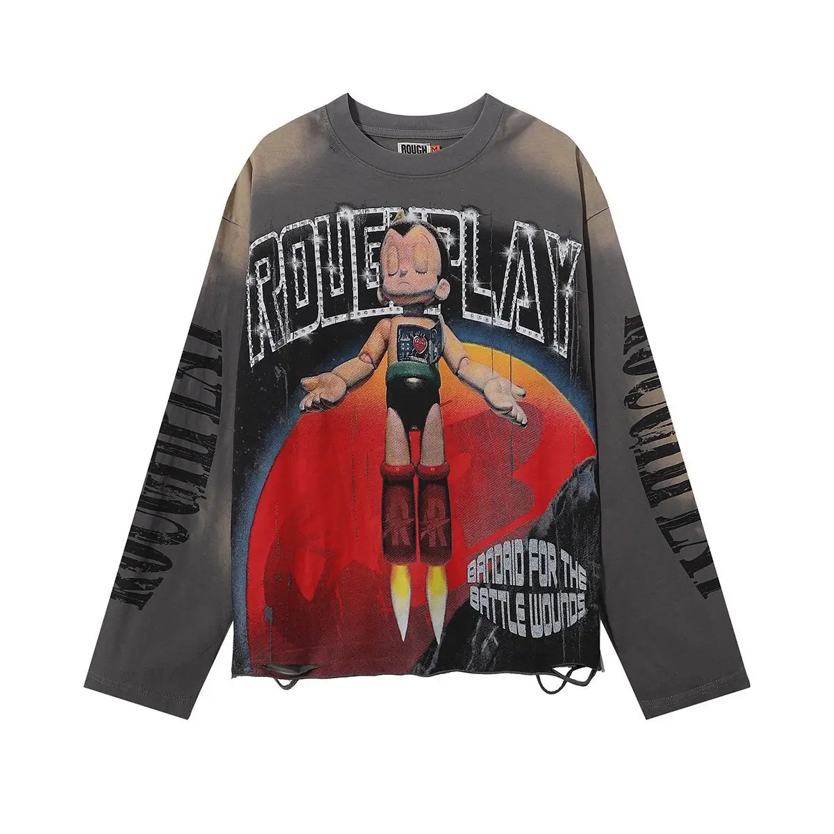 RoughPlay AstroBoy Long Sleeve T-Shirt, New Trendy Hotfix Rhinestone Top for Men Women Spring Fall