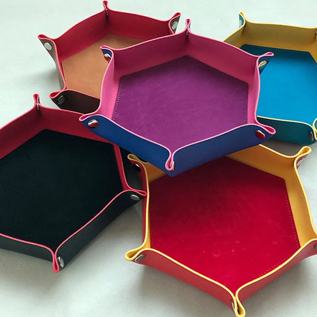 Bandeja de dados hexagonal elegante dobrável e conveniente para transportar estrutura simples e universal PU fácil