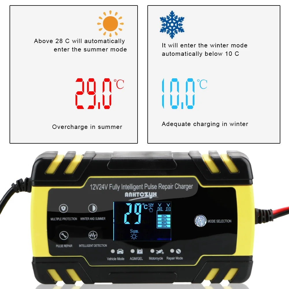 Chargeur de batterie de voiture entièrement automatique, chargeurs de batterie au plomb sec à support intelligent, réparation d\'impulsions, pipeline